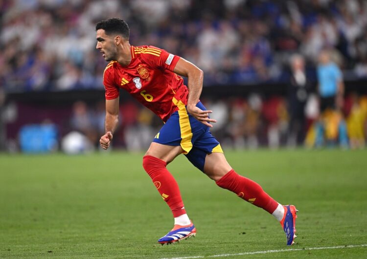 MUNICH, GERMANY: Mikel Merino of Spain in action during the UEFA EURO 2024 Semi-Final match between Spain and France at Munich Football Arena on Ju...