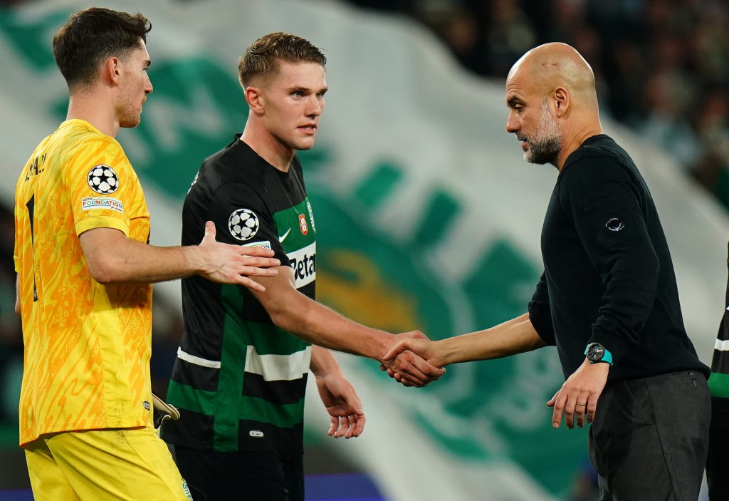 Arsenal move early to beat rivals to 52-goal forward 4 LISBON, PORTUGAL - NOVEMBER 5: Head Coach Josep Guardiola of Manchester City congratulates goal scorer Viktor Gyokeres of Sporting CP at the end of the UEFA Champions League 2024/25 League Phase MD4 match between Sporting CP and Manchester City at Estadio Jose Alvalade on November 5, 2024 in Lisbon, Portugal. (Photo by Gualter Fatia/Getty Images)