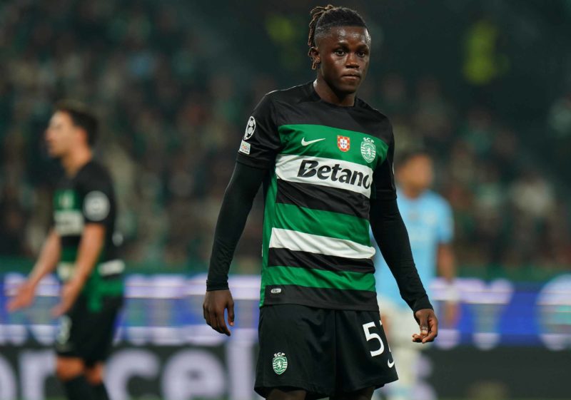 LISBON, PORTUGAL - NOVEMBER 5: Geovany Quenda of Sporting CP during the UEFA Champions League 2024/25 League Phase MD4 match between Sporting CP and Manchester City at Estadio Jose Alvalade on November 5, 2024 in Lisbon, Portugal. (Photo by Gualter Fatia/Getty Images)