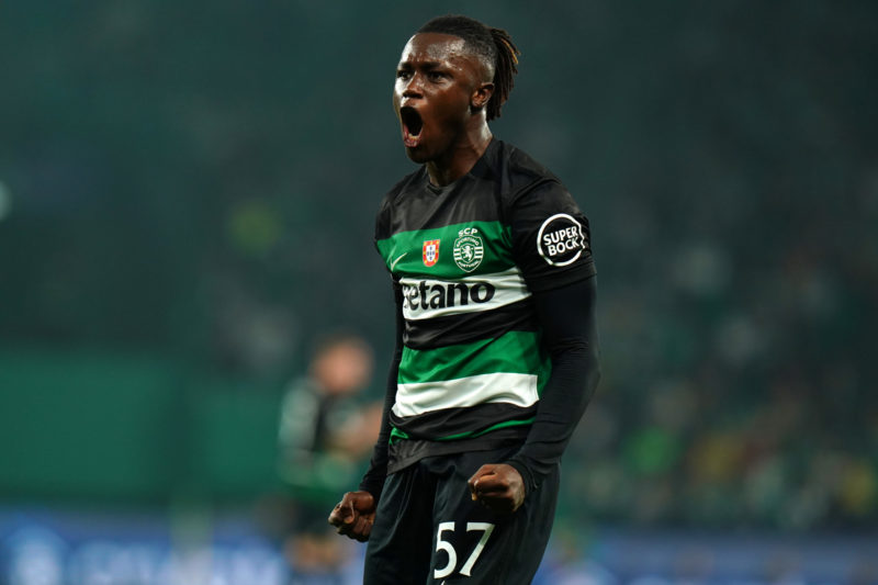 LISBON, PORTUGAL - NOVEMBER 05: Geovany Quenda of Sporting CP reacts during the UEFA Champions League 2024/25 League Phase MD4 match between Sporti...