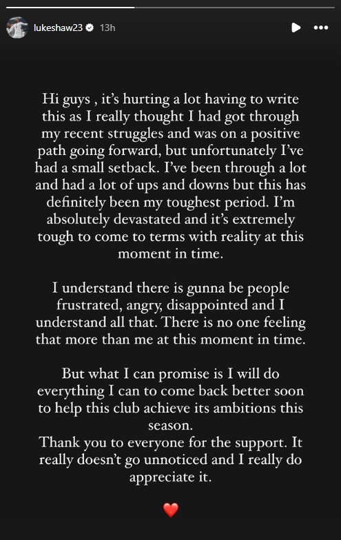 Luke Shaw on his Instagram story on December 3rd, 2024