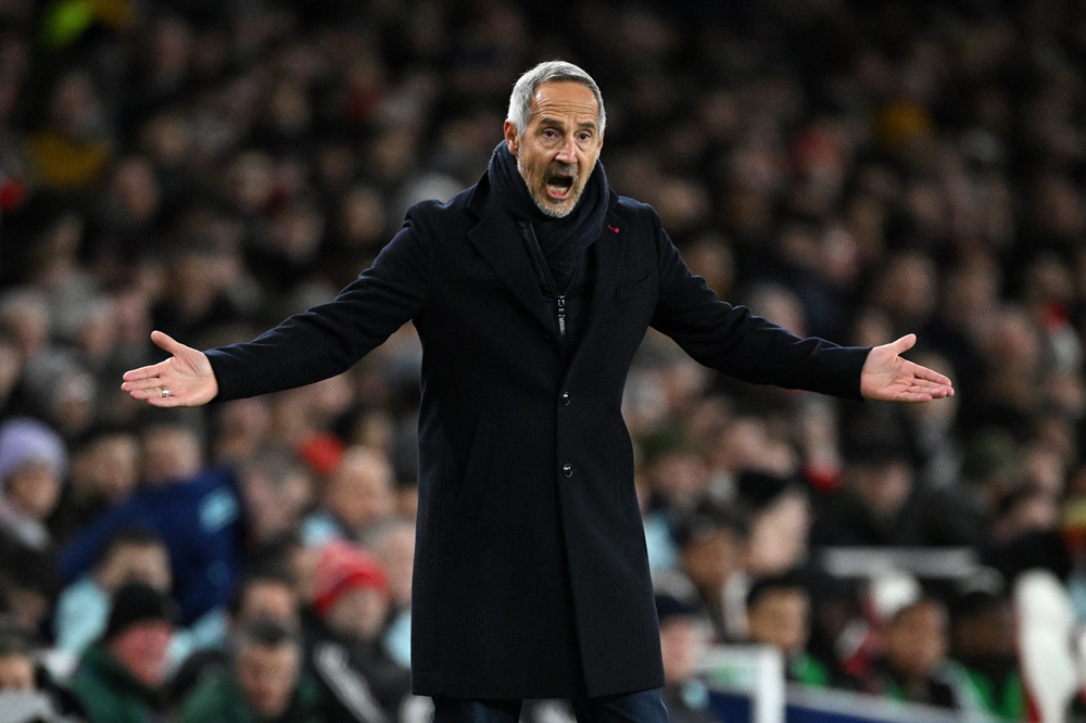 LONDON, ENGLAND: Adi Hutter, Head Coach of AS Monaco reacts during the UEFA Champions League 2024/25 League Phase MD6 match between Arsenal FC and AS Monaco at Emirates Stadium on December 11, 2024. (Photo by Justin Setterfield/Getty Images)