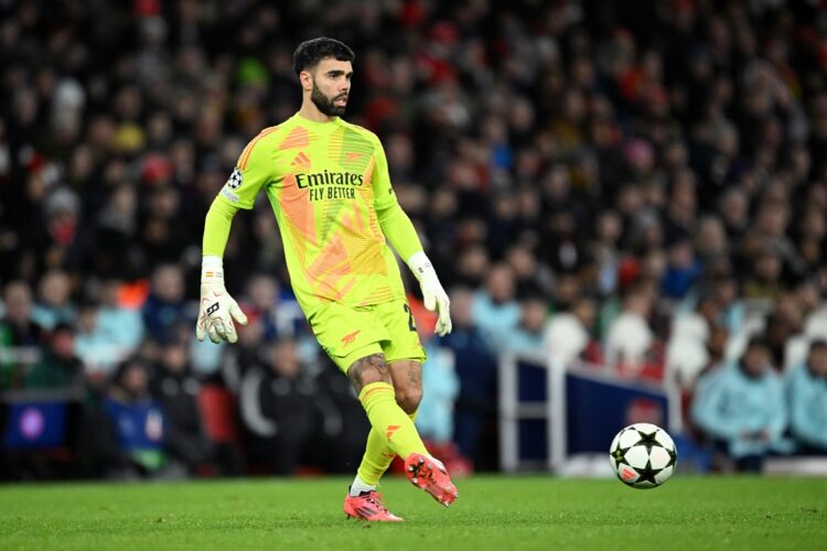 LONDON, ENGLAND: David Raya of Arsenal during the UEFA Champions League 2024/25 League Phase MD6 match between Arsenal FC and AS Monaco at Emirates...