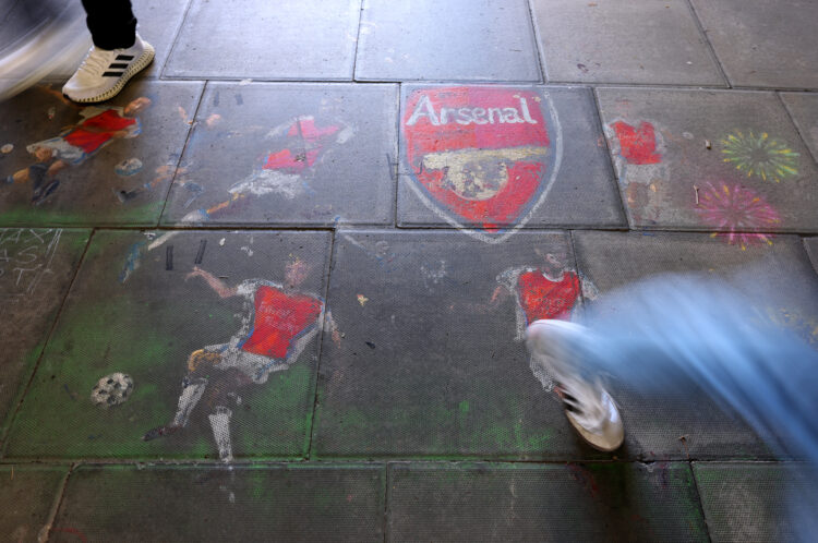 LONDON, ENGLAND - DECEMBER 14: Artwork is seen on the streets outside the ground before the Premier League match between Arsenal FC and Everton FC ...