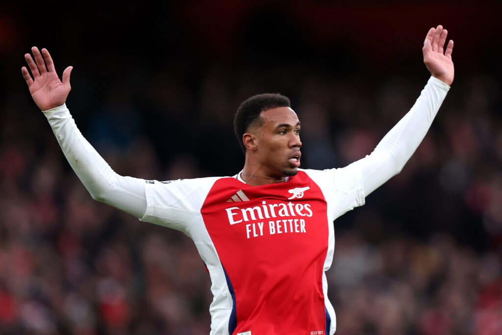 LONDON, ENGLAND - DECEMBER 14: Gabriel of Arsenal during the Premier League match between Arsenal FC and Everton FC at Emirates Stadium on December 14, 2024 in London, England. (Photo by Alex Pantling/Getty Images)