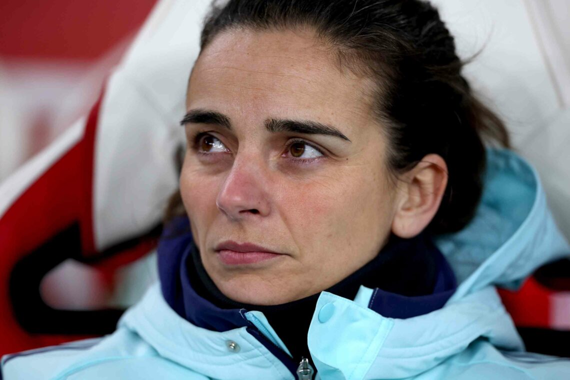 LONDON, ENGLAND - NOVEMBER 21: Renee Slegers, Interim Manager of Arsenal, looks on prior to the UEFA Women's Champions League match between Arsenal...