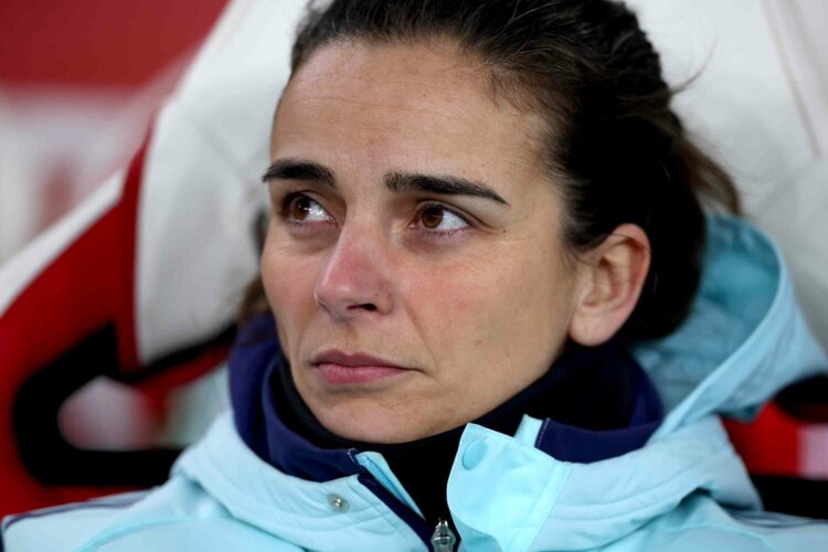 LONDON, ENGLAND - NOVEMBER 21: Renee Slegers, Interim Manager of Arsenal, looks on prior to the UEFA Women's Champions League match between Arsenal...