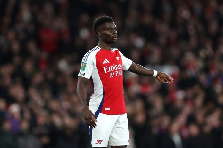 LONDON, ENGLAND: Bukayo Saka of Arsenal during the Carabao Cup Quarter Final match between Arsenal and Crystal Palace at Emirates Stadium on Decemb...