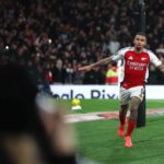 LONDON, ENGLAND - DECEMBER 18: Gabriel Jesus of Arsenal celebrates scoring his sides second goal during the Carabao Cup Quarter Final match between Arsenal and Crystal Palace at Emirates Stadium on December 18, 2024 in London, England. (Photo by Alex Pantling/Getty Images)