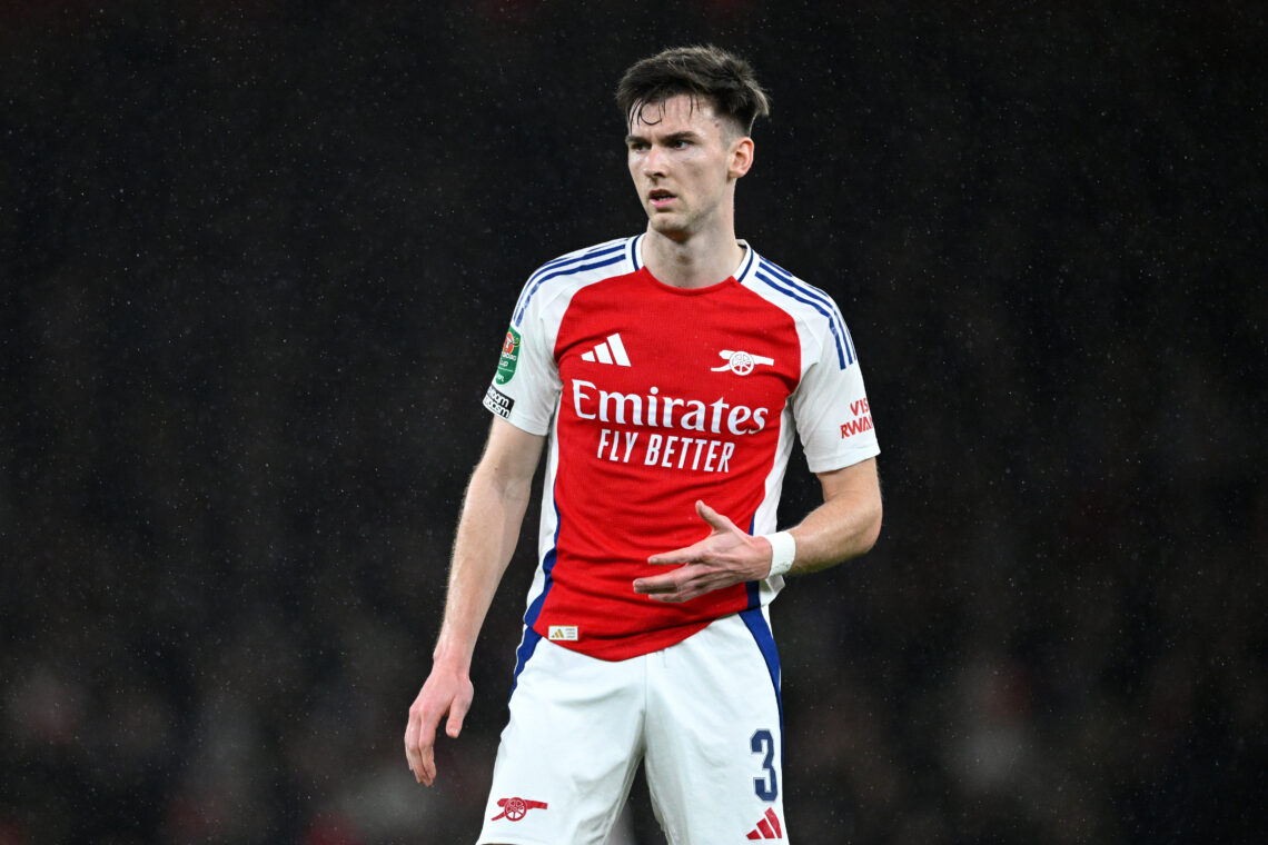 LONDON, ENGLAND - DECEMBER 18: Kieran Tierney of Arsenal during the Carabao Cup Quarter Final match between Arsenal and Crystal Palace at Emirates ...