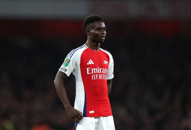LONDON, ENGLAND: Bukayo Saka of Arsenal during the Carabao Cup Quarter Final match between Arsenal and Crystal Palace at Emirates Stadium on Decemb...