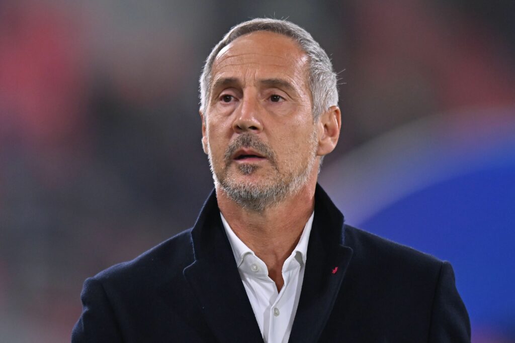 BOLOGNA, ITALY - NOVEMBER 05: Adi Hütter head coach of AS Monaco looks on during the UEFA Champions League 2024/25 League Phase MD4 match between Bologna FC 1909 and AS Monaco at Stadio Renato Dall'Ara on November 05, 2024 in Bologna, Italy. (Photo by Alessandro Sabattini/Getty Images)