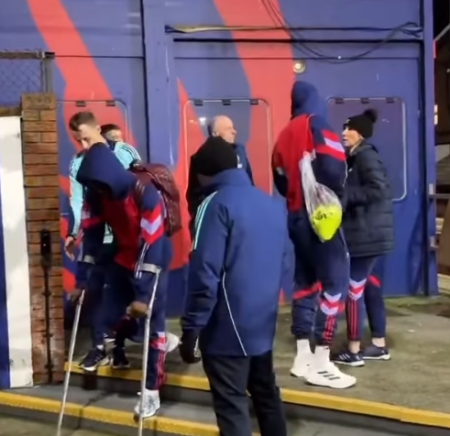 Bukayo Saka on crutches after Arsenal's 5-1 win at Crystal Palace