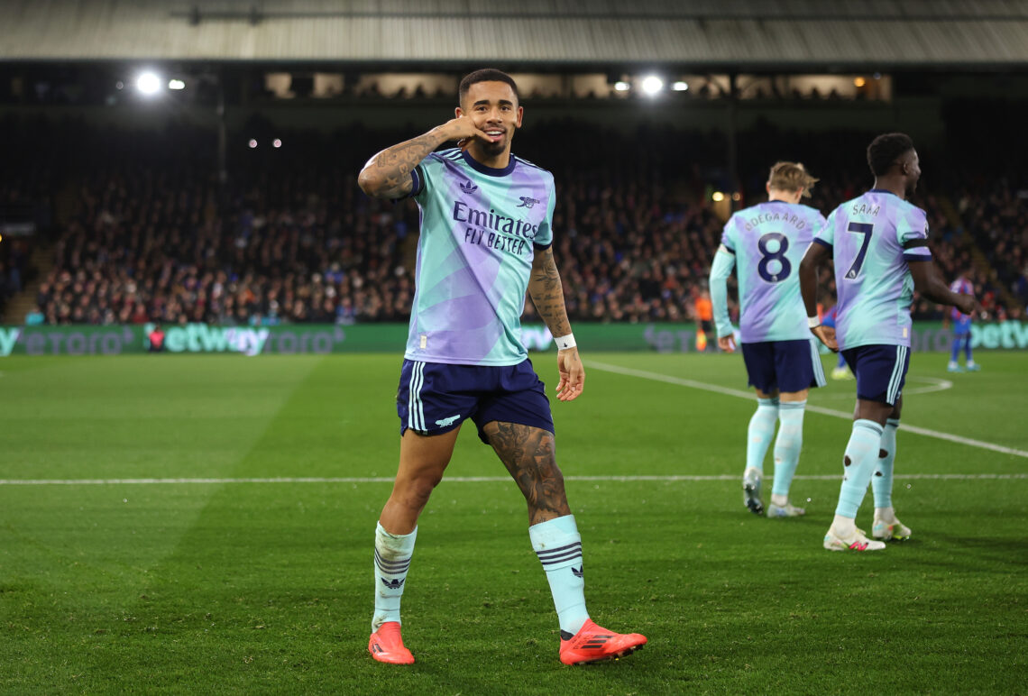 LONDON, ENGLAND - DECEMBER 21: Gabriel Jesus of Arsenel celebrates after scoring his sides first goal during the Premier League match between Cryst...