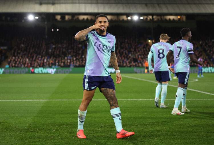 LONDON, ENGLAND - DECEMBER 21: Gabriel Jesus of Arsenel celebrates after scoring his sides first goal during the Premier League match between Cryst...