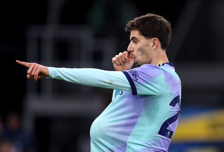 LONDON, ENGLAND - DECEMBER 21: Kai Havertz of Arsenal celebrates scoring his team's third goal during the Premier League match between Crystal Pala...