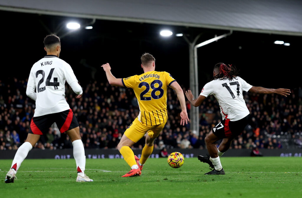 Arsenal loanee suffers hamstring injury in 5th start 6 LONDON, ENGLAND - DECEMBER 05: Alex Iwobi of Fulham scores his team's third goal during the Premier League match between Fulham FC and Brighton & Hove Albion FC at Craven Cottage on December 05, 2024 in London, England. (Photo by Ryan Pierse/Getty Images)
