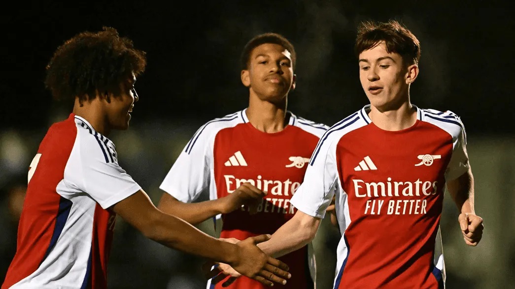 Dan Casey celebrates a goal for the Arsenal u18s (Photo via Arsenal.com)