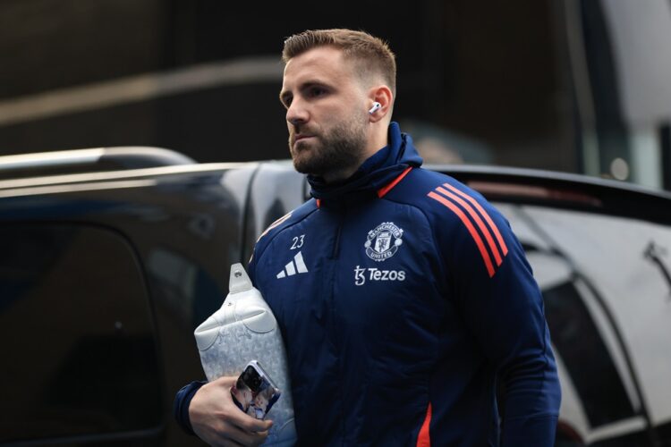 IPSWICH, ENGLAND: Luke Shaw of Manchester United arrives at the stadium prior to the Premier League match between Ipswich Town FC and Manchester Un...