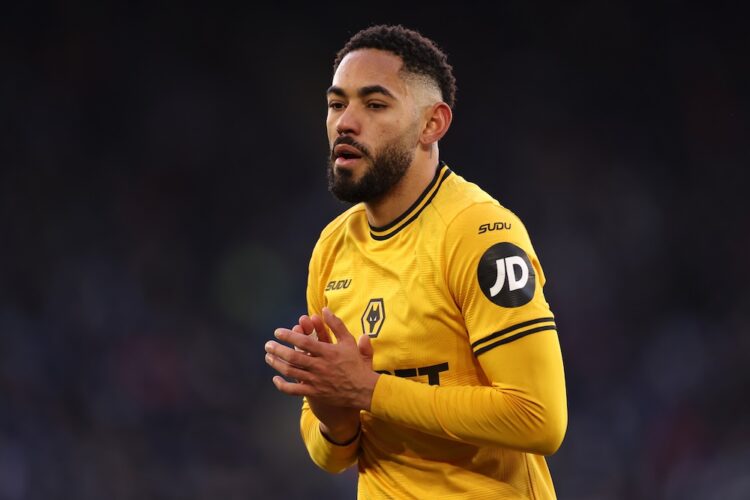 LEICESTER, ENGLAND: Matheus Cunha of Wolverhampton Wanderers looks on during the Premier League match between Leicester City FC and Wolverhampton W...