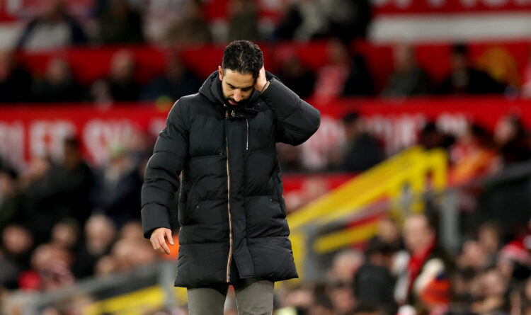 MANCHESTER, ENGLAND - DECEMBER 30: Ruben Amorim, Manager of Manchester United, looks on during the Premier League match between Manchester United F...