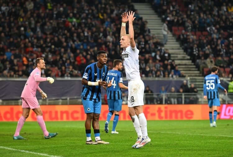 GRAZ, AUSTRIA: Mika Biereth of SK Sturm Graz reacts during the UEFA Champions League 2024/25 League Phase MD2 match between SK Sturm Graz and Club ...