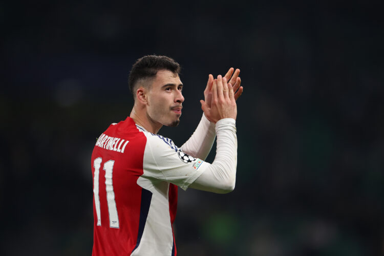 LISBON, PORTUGAL - NOVEMBER 26: Gabriel Martinelli of Arsenal during the UEFA Champions League 2024/25 League Phase MD5 match between Sporting Club...