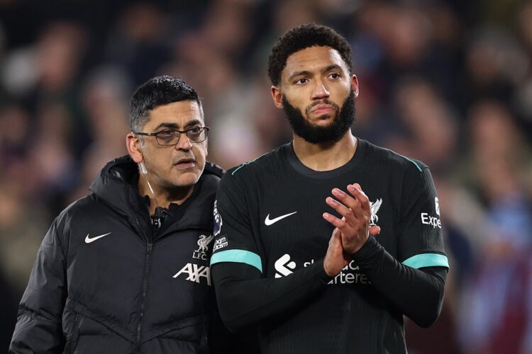 LONDON, ENGLAND: Joe Gomez of Liverpool acknowledges the fans, as he leaves the field with a injury during the Premier League match between West Ha...