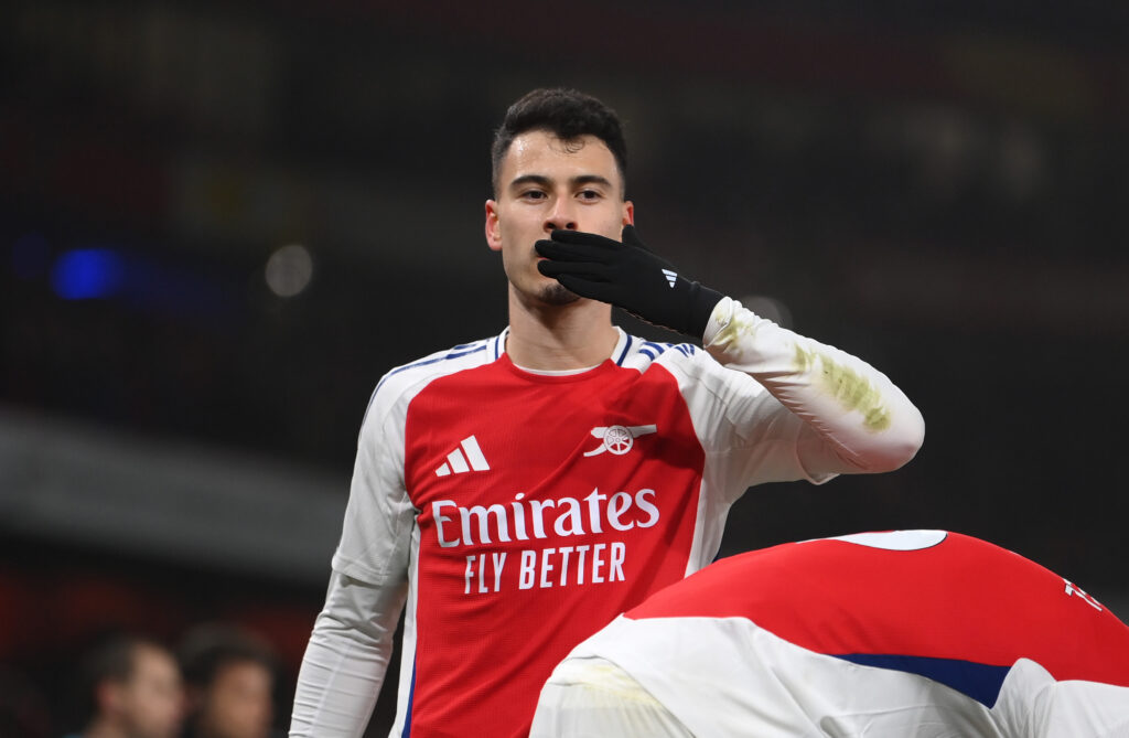 Arsenal learn how long Gabriel Martinelli will miss through injury 4 LONDON, ENGLAND - JANUARY 18: Gabriel Martinelli of Arsenal celebrates scoring his team's first goal during the Premier League match between Arsenal FC and Aston Villa FC at Emirates Stadium on January 18, 2025 in London, England. (Photo by Mike Hewitt/Getty Images)