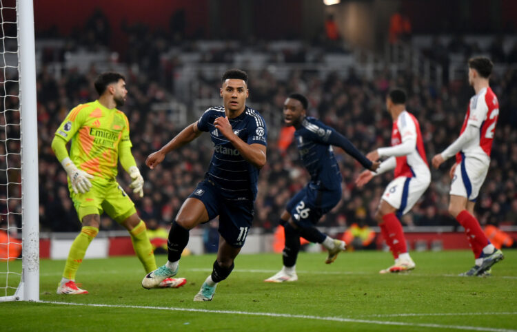 LONDON, ENGLAND - JANUARY 18: Ollie Watkins of Aston Villa celebrates scoring his team's second goal during the Premier League match between Arsena...