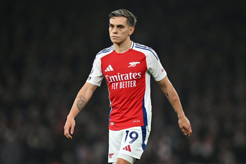 LONDON, ENGLAND - JANUARY 15: Leandro Trossard of Arsenal during the Premier League match between Arsenal FC and Tottenham Hotspur FC at Emirates Stadium on January 15, 2025 in London, England. (Photo by Justin Setterfield/Getty Images)