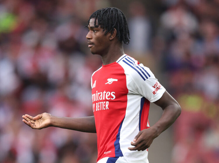 LONDON, ENGLAND - AUGUST 07: Ayden Heaven of Arsenal looks on during the pre-season friendly match between Arsenal and Bayer 04 Leverkusen at Emira...