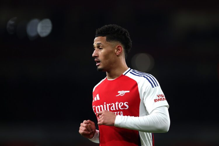 LONDON, ENGLAND: William Saliba of Arsenal during the Carabao Cup Semi Final First Leg match between Arsenal and Newcastle United at Emirates Stadi...