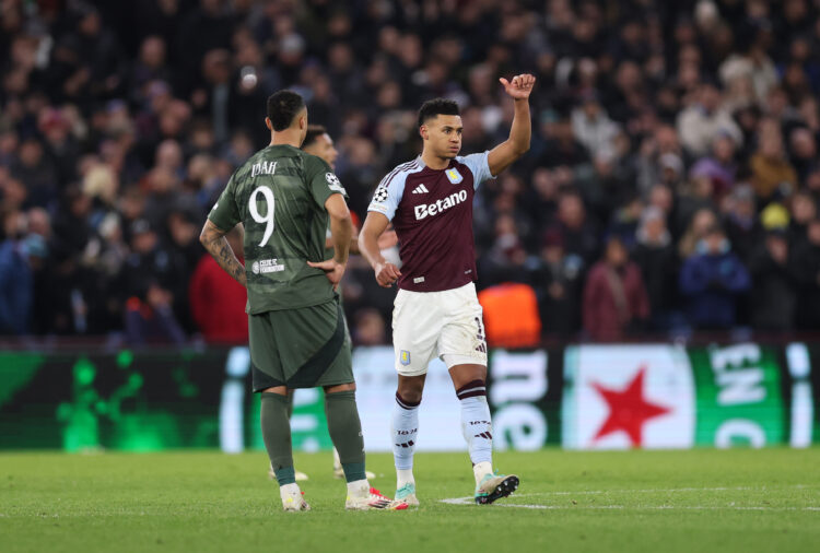 BIRMINGHAM, ENGLAND - JANUARY 29: Ollie Watkins of Aston Villa celebrates scoring his team's third goal during the UEFA Champions League 2024/25 Le...