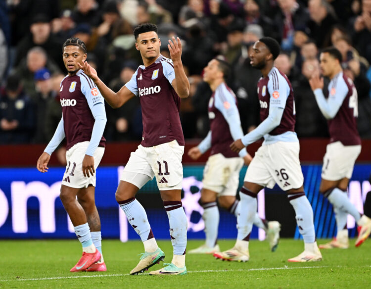 BIRMINGHAM, ENGLAND - JANUARY 29: Ollie Watkins of Aston Villa celebrates scoring his team's third goal during the UEFA Champions League 2024/25 Le...