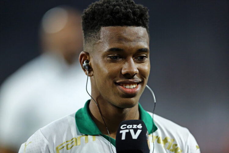 CURITIBA, BRAZIL - SEPTEMBER 1: Estevao Willian of Palmeiras speaks for TV after the match between Athletico Paranaense and Palmeiras as part of Br...