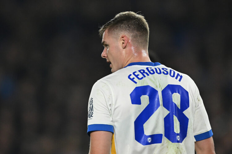 BRIGHTON, ENGLAND - OCTOBER 30: Evan Ferguson of Brighton & Hove Albion looks on during the Carabao Cup Fourth Round match between Brighton &am...