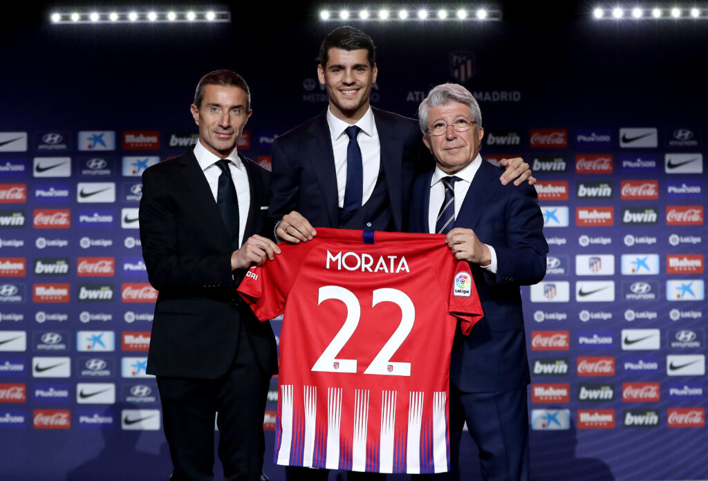 Frontrunner for Arsenal Sporting Director emerges 2 MADRID, SPAIN - JANUARY 29: Alvaro Morata of Club Atletico de Madrid poses for a photo with Enrique Cerezo, President of Club Atletico de Madrid (R) and Andrea Berta, Sports Manager of Club Atletico de Madrid (L) during the Club Atletico de Madrid player presentation of Alvaro Morata at Wanda Metropolitano on January 29, 2019 in Madrid, Spain. (Photo by Gonzalo Arroyo Moreno/Getty Images)