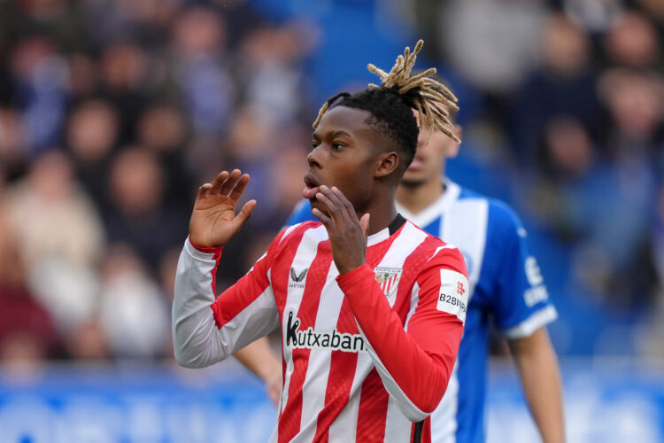 VITORIA-GASTEIZ, SPAIN - DECEMBER 15: Nico Williams of Athletic Club reacts during the LaLiga match between Deportivo Alaves and Athletic Club at E...
