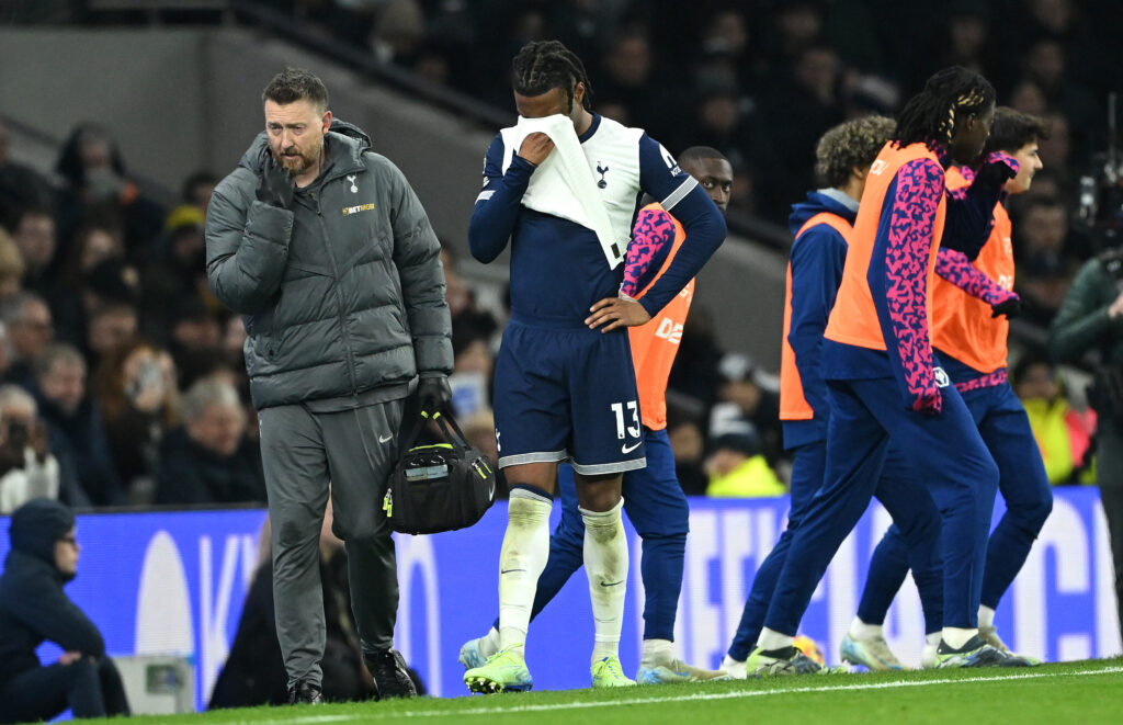 Tottenham star ruled out of Arsenal game 2 LONDON, ENGLAND - DECEMBER 29: Destiny Udogie of Tottenham Hotspur looks dejected as he leaves the pitch injured during the Premier League match between Tottenham Hotspur FC and Wolverhampton Wanderers FC at Tottenham Hotspur Stadium on December 29, 2024 in London, England. (Photo by Shaun Botterill/Getty Images)