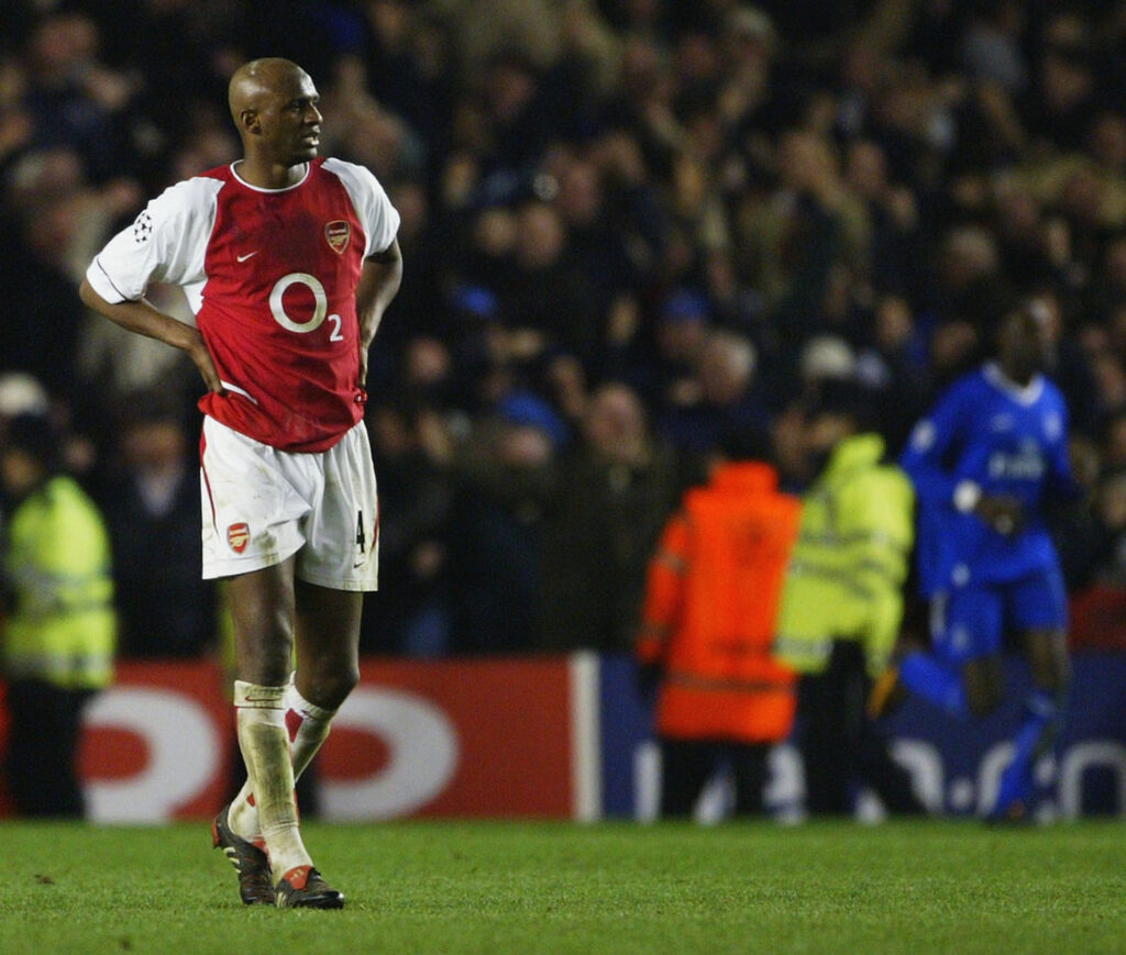 LONDON - APRIL 6: Patrick Vieira of Arsenal looks dejected after Chelsea score their second goal during the UEFA Champions League Quarter Final Second Leg match between Arsenal and Chelsea at Highbury on March 6, 2004 in London. (Photo by Clive Mason/Getty Images)