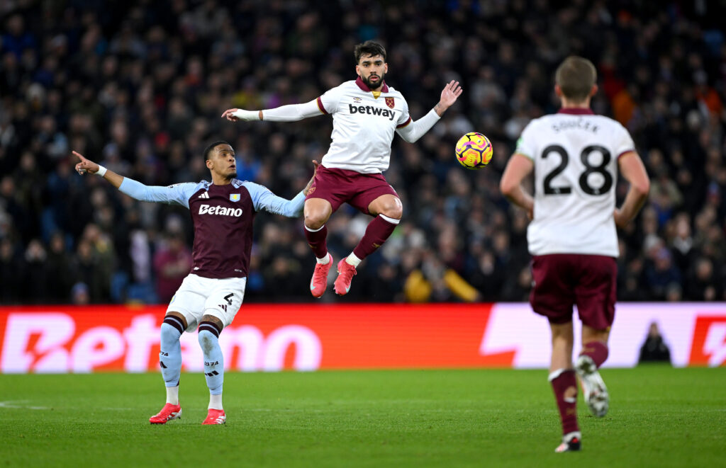 West Ham star ruled out of Arsenal clash through injury 3 BIRMINGHAM, ENGLAND - JANUARY 26: Lucas Paqueta of West Ham United is challenged by Ezri Konsa of Aston Villa during the Premier League match between Aston Villa FC and West Ham United FC at Villa Park on January 26, 2025 in Birmingham, England. (Photo by Shaun Botterill/Getty Images)