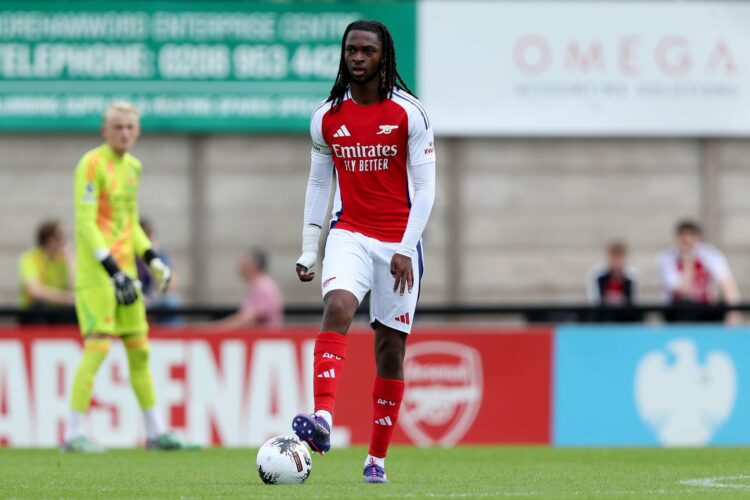 BOREHAMWOOD, ENGLAND - JULY 13: Zane Monlouis of Arsenal XI controls the ball during the Pre-Season Friendly match between Boreham Wood and Arsenal...