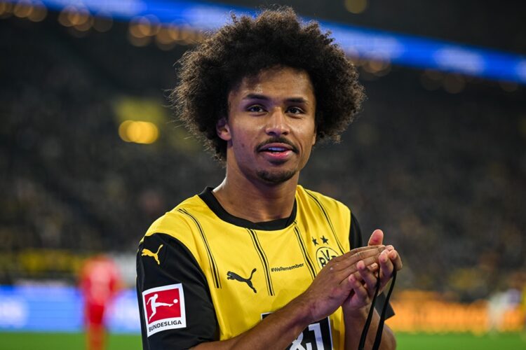 DORTMUND, GERMANY: Karim Adeyemi of Dortmund during the Bundesliga match between Borussia Dortmund and SV Werder Bremen at Signal Iduna Park on Jan...
