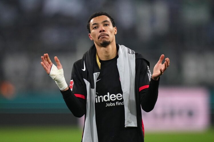 MOENCHENGLADBACH, GERMANY: Hugo Ekitike of Eintracht Frankfurt reacts after the Bundesliga match between Borussia Mönchengladbach and Eintracht Fra...