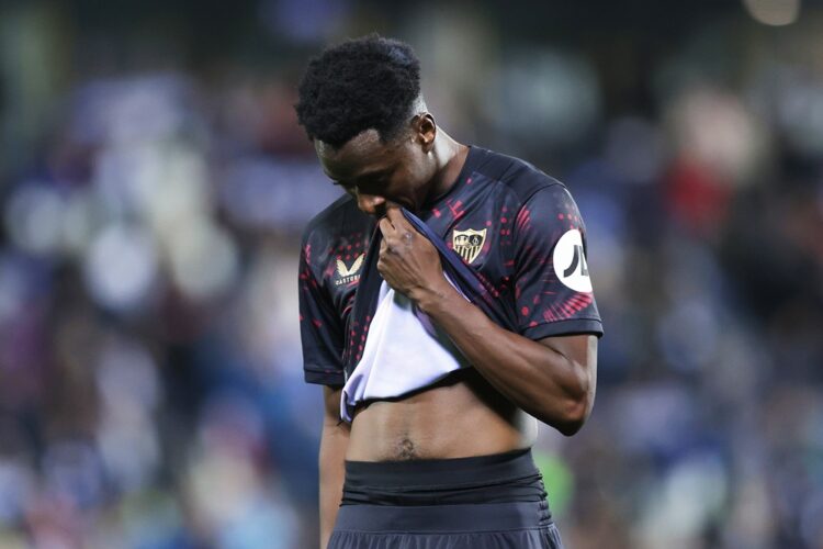 LEGANES, SPAIN: Albert Sambi Lokonga of Sevilla FC looks dejected following the team's defeat during the LaLiga match between CD Leganes and Sevill...
