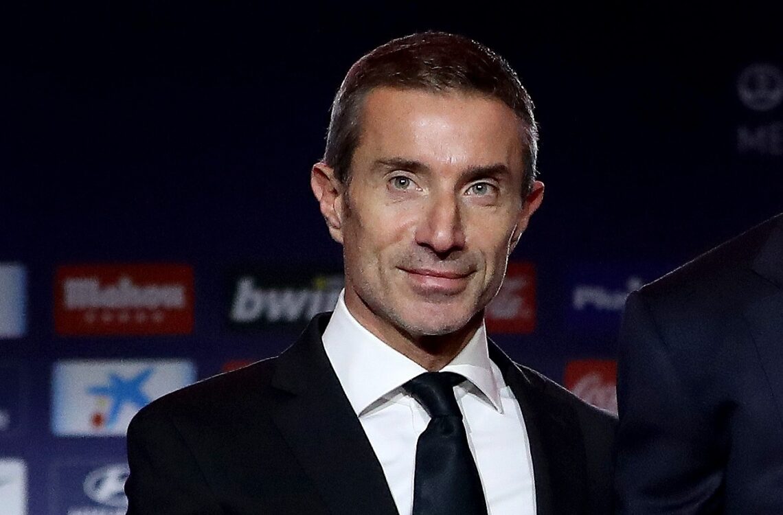 MADRID, SPAIN: Andrea Berta, then Sports Manager of Club Atletico de Madrid (L) during the Club Atletico de Madrid player presentation of Alvaro Mo...