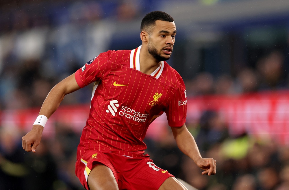 LIVERPOOL, ENGLAND: Cody Gakpo of Liverpool during the Premier League match between Everton FC and Liverpool FC at Goodison Park on February 12, 2025. (Photo by Carl Recine/Getty Images)