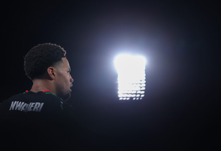 GIRONA, SPAIN - JANUARY 29: Ethan Nwaneri of Arsenal reacts during the UEFA Champions League 2024/25 League Phase MD8 match between Girona FC and A...