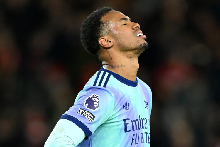 NOTTINGHAM, ENGLAND - FEBRUARY 26: Gabriel of Arsenal looks dejected after the draw in the Premier League match between Nottingham Forest FC and Ar...